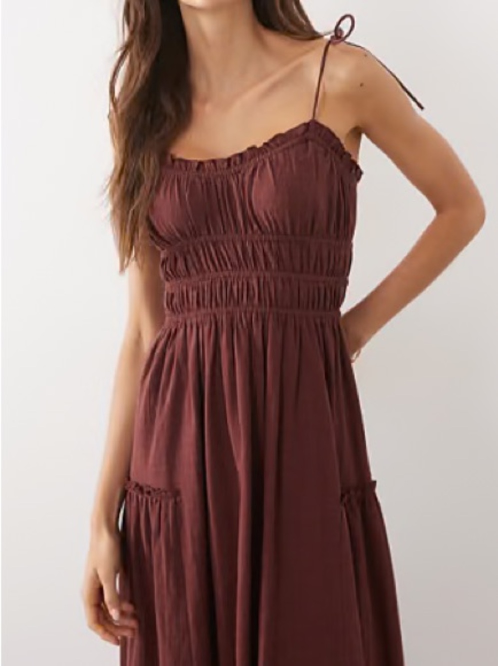 ASOS Faith Maxi Dress Size 6 Brown Fall Beach Dress Shirred Sundress - Picture 2 of 10